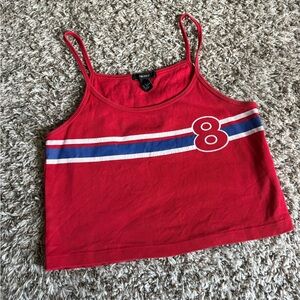 Forever 21 Red Racer Stripe Crop Tank with '8' Patch